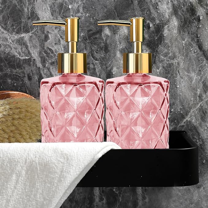 Glass Soap Dispenser with Pump, Hand Soap Dispenser for Hand Wash, Lotion Dispenser for Dishwashing Liquid, Lotion Shower Gel (Pink)