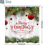 Christmas Shower Curtain Merry Xmas Holiday Backdrop Snowflakes Pine Trees Shower Curtains Sets Polyester Waterproof Fabric Washable Decorative Bathroom Curtain 72" x 72" with 12 Hooks