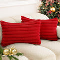 Christmas Red Faux Fur Plush Lumbar Throw Pillow Covers 12x20 Set of 2 Fuzzy Striped Soft Cozy Pillowcase Luxury Decorative Pillows Fluffy Cushion Covers for Couch Bed Living Room