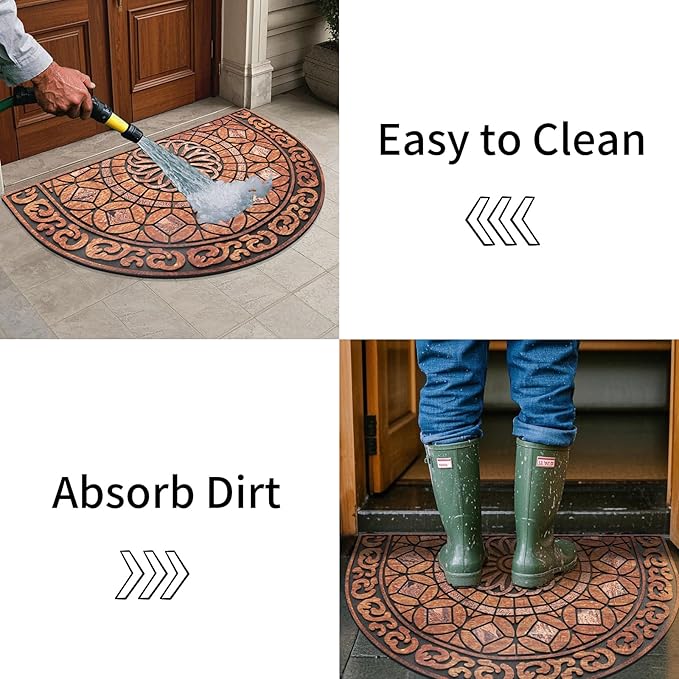Door Mat Welcome Mat, Heavy Duty Outside Door Mat 23.6 x 35.4 Inch Round Front Door Rug Doormat for Entrance Home Non-Slip Rubber Rug for Front Door, Entryway, Patio (Orange)