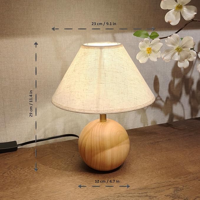 Table Lamp for Living Room,Wood Base Flaxen Fabric Shade Desk Lamp for Bedroom,Small Décor Ambient Bedside Lamps for Night Stands,LED Bulb (not Included)