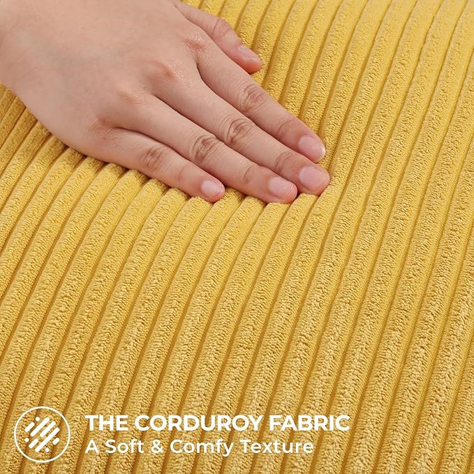 Mecatny Corduroy Decorative Throw Pillow Covers 18x18 Set of 2 for Sofa Living Room, Soft Neutral Boho Couch Pillow Covers for Home Decor, Mustard Yellow