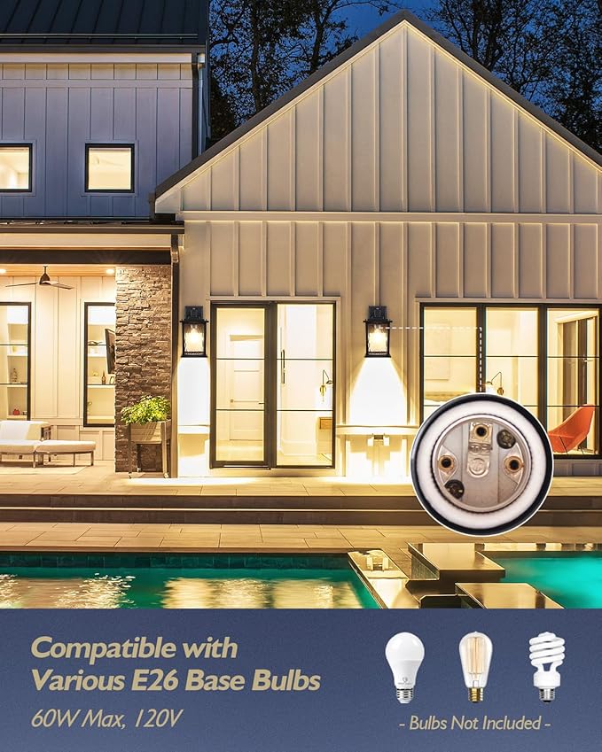 Dusk to Dawn Outdoor Wall Light Fixture, Hardwired Matte Black Porch Light, Waterproof Rustproof Outside Wall Lantern for House, Patio, Front Door, 12 Inch, Bulb Not Included