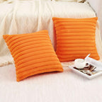 Pallene Faux Fur Plush Fall Throw Pillow Covers 18x18 Set of 2, Luxury Soft Fluffy Striped Decorative Pillow Covers for Sofa, Couch, Living Room, Burnt Orange