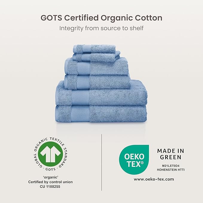 BIOWEAVES 100% Organic Cotton 700 GSM Plush Bath Towels 30" x 58" GOTS Certified - Cerulean Blue, Pack of 2