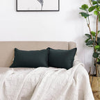 Jeanerlor Natural Cotton Linen Green Decorative 12"x20" Throw Pillow Case Cushion Cover with Twin Needles Stitch on Edge for Lumbar, (30 x 50cm), 2 Pcs, Dark Green