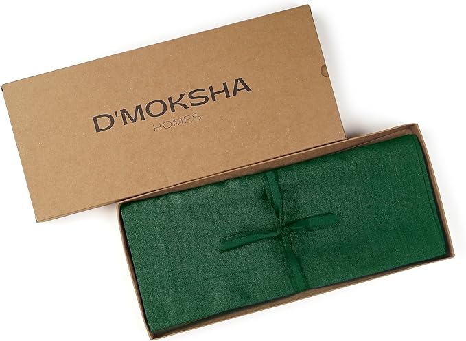 D'Moksha Homes Linen Forest Green Table Runner 132 Inches Long - 100% Pure Linen Extra Long Table Runner 14 x 132 Inch for Fall, Autumn and Halloween - Machine Washable