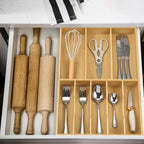 Fabsome Silverware Organizer for Kitchen Drawers, 2.5'' Deep 12.8'' Wide Bamboo Wood Flatware Tray with Deep Slots for Large Cutlery Utensil Drawer