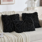 FUTEI Black Decorative Throw Pillow Covers 20x20 Inch Set of 2,Soft Fluffy Faux Feather Texture Cushion Cases,Modern Home Luxury Decor for Couch Bed Living Room