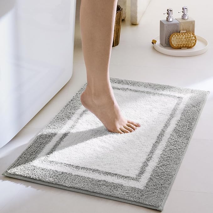 GRANNY SAYS Microfiber Bathroom Rugs Non Slip Washable, Water Absorbent Bathroom Mats for Tub Non Slip, Soft Bath Mats for Bath Floor & Shower, Long Bath Rug, 20" x 32", Grey Rug