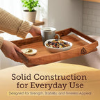 Solid Acacia Wood Tray - Large Breakfast in Bed & Coffee Table Wooden Tray - Food-Safe, Gift-Ready Packaging - Complimentary Rubberwood Catchall - 17x13