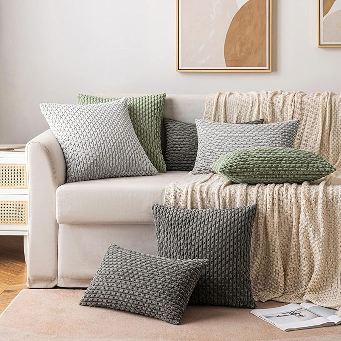 MIULEE Pack of 2 Decorative Throw Pillow Covers 20x20 Inch Soft Boho Striped Textured Corduroy Pillow Covers Modern Farmhouse Home Decor for Couch Bed Sofa Living Room Dark Grey