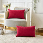 MIULEE Pack of 2 Christmas Red Couch Throw Pillow Covers 12x20 Inch Soft Chenille Pillow Covers for Sofa Living Room Solid Dyed Pillow Cases