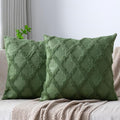 Set of 2 Soft Moroccan Throw Pillow Covers 24x24 Inch Plush Boho Decorative Pillow Cover Accent Cushion Case for Couch Sofa Bed, Olive Green