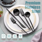 Lemeya Matte Black Silverware Set for 8,Modern Stainless Steel Brushed Cutlery Set,40-Pieces Heavy Duty Flatware Set,Knives Spoons and Forks Set Utensils Set, Satin Finish, Dishwasher Safe
