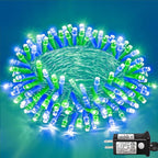 120 LED Blue Green Christmas Lights Outdoor Waterproof, 40ft Clear Wire Christmas Tree Lights 8 Modes Plug in Twinkle Fairy Lights for Indoor Christmas Bedroom Tree Decoration