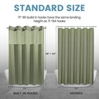 Sage Green Long Hotel Shower Curtain - 230GSM Waffle Textured Heavy Duty Thick Fabric Shower Curtains for Bathroom,71W x 86H