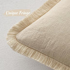 MIULEE Decorative Throw Pillow Covers Neutral Linen Fringe Throw Pillows Set of 2 Beige Boho Farmhouse Cushion Covers with Tassels for Couch Sofa Bed Living Room Spring Home Decor 20x20 Inch
