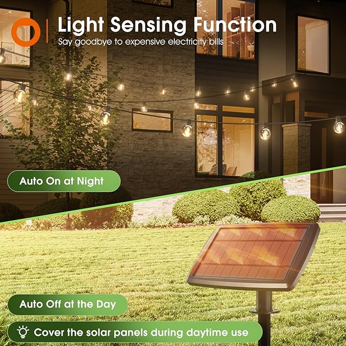 addlon 200FT(2 Pack*100FT) Solar String Lights Outdoor Waterproof with Remote, Dimmable Commercial Grade Solar Powered String Lights with 108 LED Bulbs, Hanging Light for Backyard Party Decor