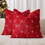 MIULEE Christmas Pillow Covers 18x18 Inch Set of 2, Red Christmas Tree Plush Faux Fur Pillowcases Soft Decorative Throw Pillow Cases for Couch Sofa Living Room Winter Xmas Holiday Home Decor