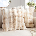 MIULEE Pack of 2 Decorative Pillow Covers Thick Soft Plush Faux Fur Throw Pillows Luxury Home Decor for Couch Bedroom Living Room Sofa,20x20 Inch White-Beige