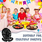 Zhehao 6 Pcs Plastic Divided Serving Trays with 60 Pcs Disposable Fork, 7 Compartments Round Chip Dip Plate, Petal Shape Platter, 10.6'' Snacks Serving Dish for Party Candy Nuts Fruits (Black)
