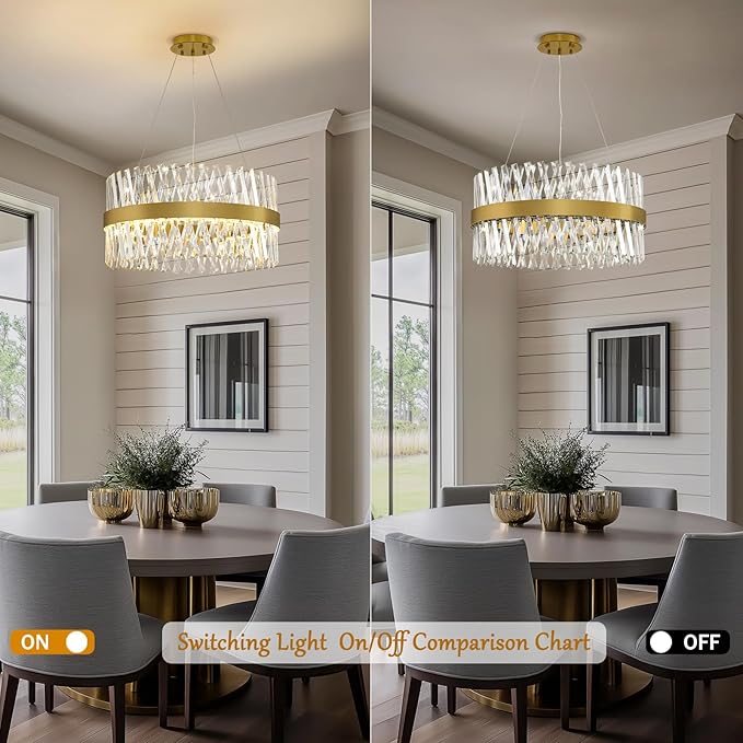 Modern Crystal Chandeliers, Crystal Chandelier for Dining Room, 24 Inch Round Gold Chandelier. Suitable for Living Rooms, Kitchens, bedrooms, and Entrance Halls. Elegant Chandeliers.