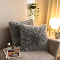 XeGe 2 Pieces Faux Fur Throw Pillow Covers, Shaggy Fluffy Cushion Covers, Cute Fuzzy Decorative Pillow Covers, Plush Furry Velvet Pillowcases for Bed Couch Living Room (18''x18'', Dark Gray Ombre)
