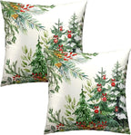 Christmas Tree Pillow Cover 20x20 Inch Set of 2, Rustic Pine Forest Xmas Winter Holiday Pillow Case Living Room Bedroom Cotton Cushion Covers for Sofa Couch Car Home Decor