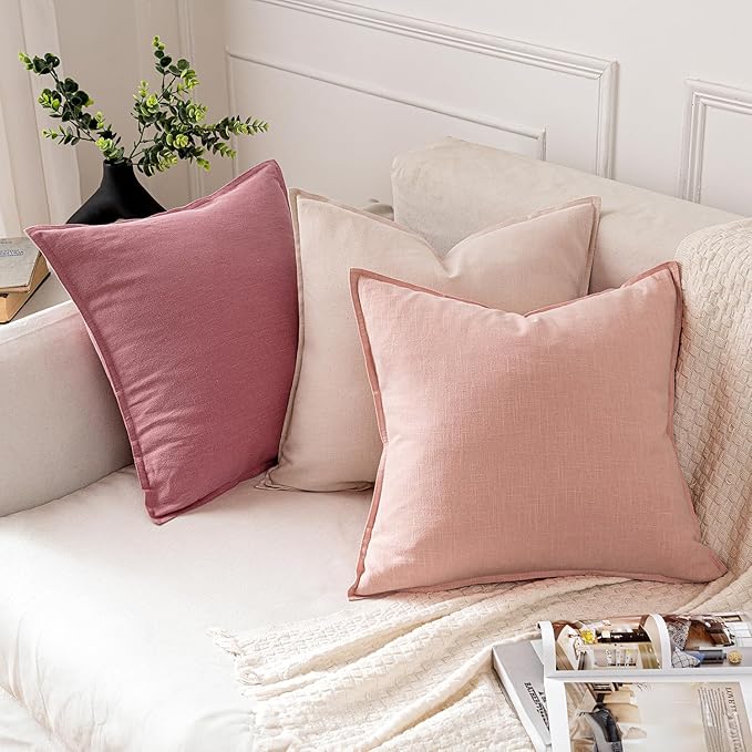 MIULEE Decorative Linen Euro Sham Pillow Covers 22x22 Inch Cranberry Red Boho Farmhouse Neutral Couch Throw Pillows for Bed Pack of 2 Accent Modern Pillowcase Sofa Livingroom Home Decor