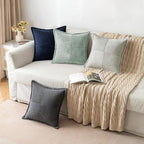 MIULEE Decorative Throw Pillow Covers for Couch Bed Livingroom 16x16 Inch Set of 2 Greyish Green Boho Accent Throw Pllows Broadside Striped Patchwork Soft Corduroy Summer Pillowcases