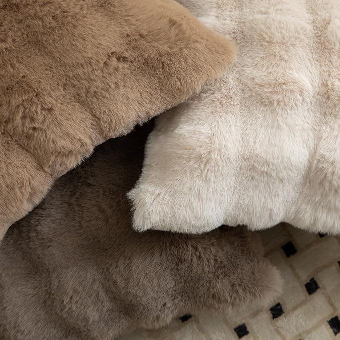 MANDIOO Pack of 2 Thick Plush Wool Decorative Throw Pillow Covers Super Soft Wave Bubble Fur Velvet Cushion Covers Pillow Shams for Couch Bed Living Room 16x16 Inch Taupe