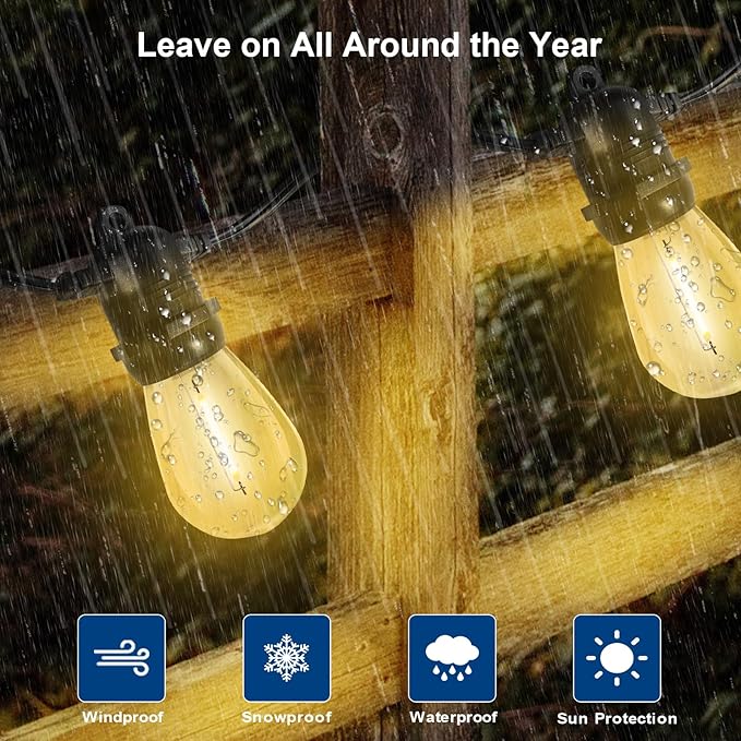 LED Outdoor String Lights 54FT with 16 Edison Vintage Shatterproof Bulbs, Commercial Grade Weatherproof Strand Warm White String Lights, AC to DC Plug Low Voltage, Decorative Lights for Patio