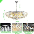 Chrome Modern Round Top K9 Crystal Chandelier Lighting Fixture, 17 Lights Round K9 Crystal Adjustable Hanging Lamp for Dining Room Bedroom Living Room,Hallway,Bar,Kitchen W39''