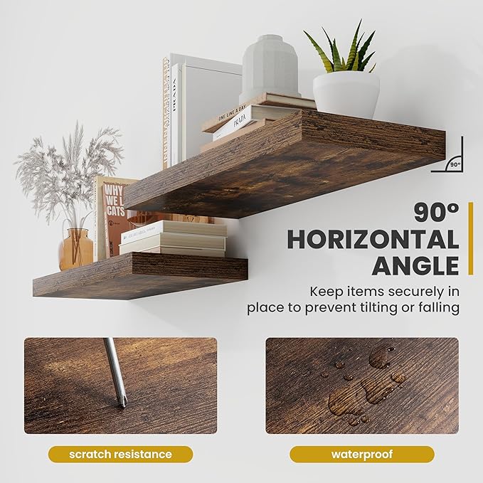 55 Inch Floating Shelves, 9.3" Deep Floating Shelf Wall Mounted, 56" Wall Shelves, Rustic Deep Bookshelf, Large Display Shelves & Storage Shelves for Bedroom, Living Room, Brown, Set of 1