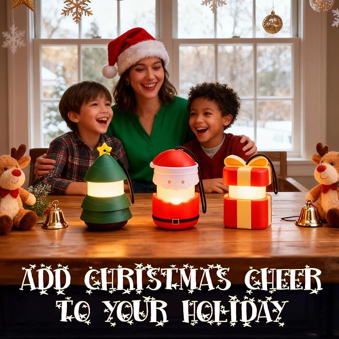 EverBrite Christmas Lantern Set, Holiday Decorations & Gifts for Women and Men, 5 Light Modes AAA Batteries Included, Indoor & Outdoor Use, 3-Pack Santa Claus + Christmas Tree + Gift Box (1 Each)