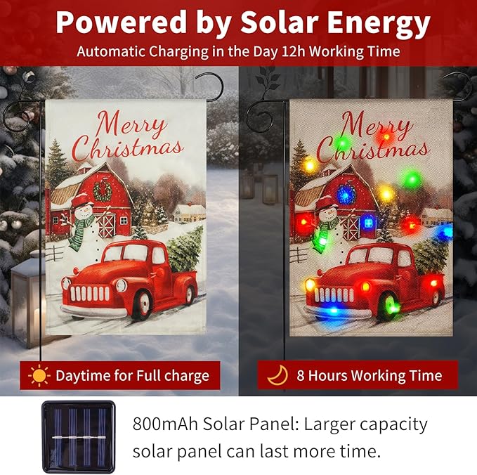 Lights Garden Flag,Double Sided Christmas LED Outdoor Christmas Yard Flag for Winter Outdoor Decoration (Multi_car, 28 * 40)