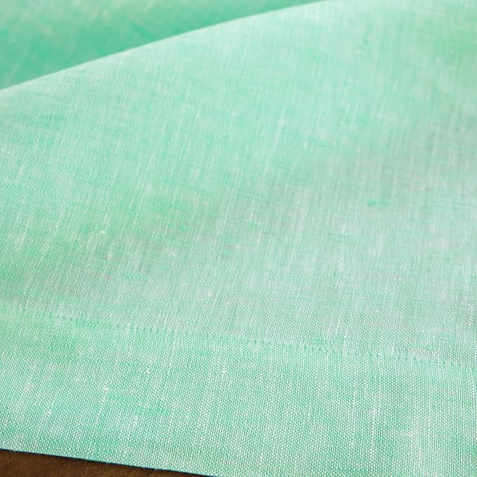 Solino Home Linen Table Runner 120 Inches Long - Athena, 100% Pure Linen Chambray Aqua Dining Table Runner 14 x 120 Inch