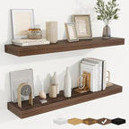 fuqing Floating Shelves for Wall, Wall Mounted Wood Floating Shelf with Invisible Brackets for Living Room, Bathroom, Bedroom, Kitchen Storage and Decor, 36 Inch Set of 2, Walnut