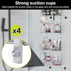 Orimade Over the Door Shower Caddy Adjustable 5 Tier Silver Grey,Bathroom Hanging Organizer Shelf Rustproof with 4 Hooks,Shower Basket with Soap Holder and Suction Cup
