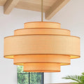 Farmhouse 26" Large Drum Rattan Chandelier 6-Lights Vintage Boho Rattan Chandelier Retro Vintage Bamboo Drum Chandeliers for Dining Room, Kitchen Island, Living Room, Bedroom