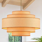 Farmhouse 26" Large Drum Rattan Chandelier 6-Lights Vintage Boho Rattan Chandelier Retro Vintage Bamboo Drum Chandeliers for Dining Room, Kitchen Island, Living Room, Bedroom