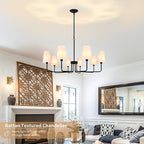 8-Lights 39" Black Boho Rattan Chandelier Rustic Industrial Pendant Light Large Adjustable Pendant Lighting Fixtures for Kitchen Island Dining Room Living Room