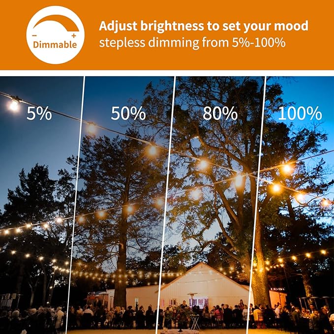 RTTY Solar String Lights Outdoor Waterpoof 50ft with 25pcs Dimmable Shatterproof ST38 Vintage Bulb,Remote Solar Powered Bistro,Cafe & Patio Lights