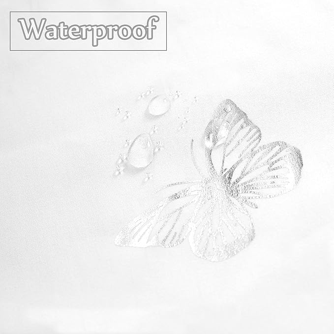 Jubilantex Butterfly Shower Curtain for Bathroom, White Silver Print Farmhouse Waterproof Bathroom Decorative Rustic Kids Shower Curtain with 12 Rust Proof Grommets for Spa Hotel, 70x76 Inches
