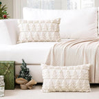 OTOSTAR Set of 2 Soft Plush Short Wool Velvet Decorative Throw Pillow Covers Square Luxury Style Cushion Case Pillow Shell for Sofa Bedroom Christmas Tree Cream Beige, 12x20 Inch