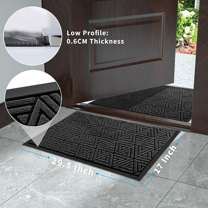 Yimobra Outdoor Mats for Front Door, Stops Mud & Dirt at Entrance, Fits Garage & Patio, All-Weather Waterproof Non Slip Outdoor Indoor Welcome Mat, 29.5x17 Black