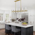 Untrammelife 6-Light Modern Linear Chandelier, 36" Gold Kitchen Island Pendant Lighting with Clear Glass Shade, Adjustable 54" Metal Rod Farmhouse Rectangle Hanging Light Over Table, Dining Room
