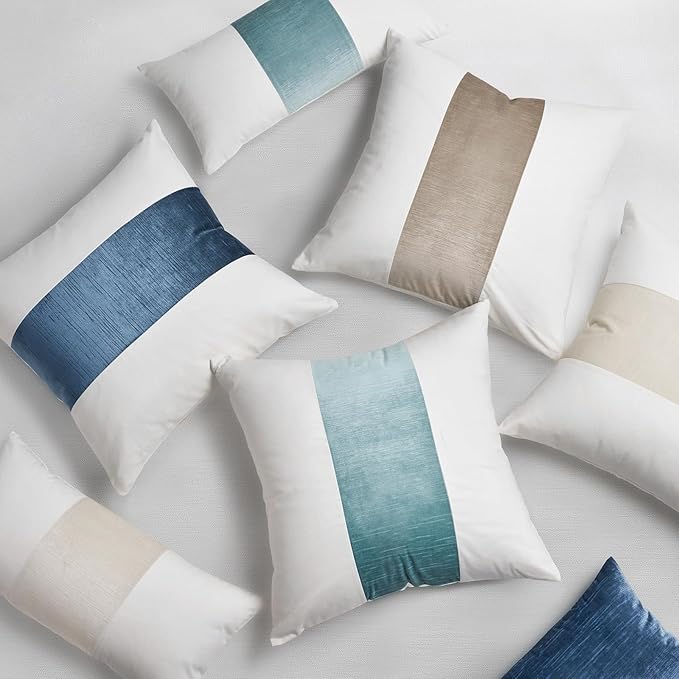 EVERGRACE x Kinsey Walsh Signature Velvet Panel Cotton Pillow Covers Set of 2, Decorative Pillow Covers 22"x22" for Couch, Square Cushion Cases for Sofa Bedroom Living Room, Off White Pearl