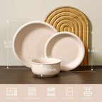 GZG Vintage Series - Ceramic Dinnerware Set for 4, 12 Pieces Stoneware Plates and Bowls Set, Lead-Free, Handcrafted Dishes Set, Microwave & Dishwasher Safe - Cream White